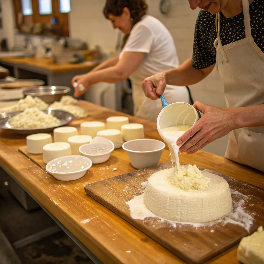 Cheese making class in action
